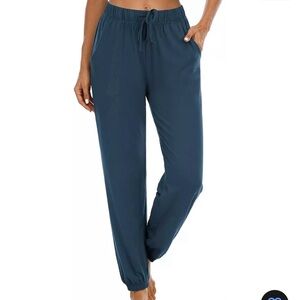 Sarin Mathews Women’s Yoga Sweatpants Drawstring waist Straight Leg Blue Sz M